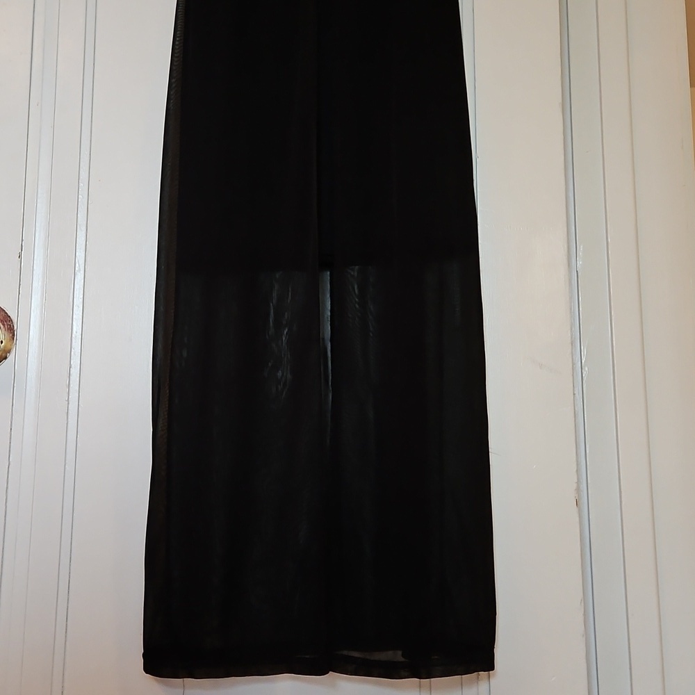Semi-Formal Black Maxi Dress, Sheer Outer Layer, Front Slit, Sz M - Picture 5 of 13